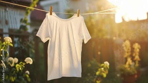 White t-shirt drying on the clothesline photo