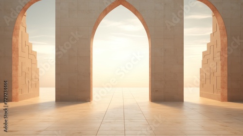 Empty Room With Three Archways Leading Into the Distance