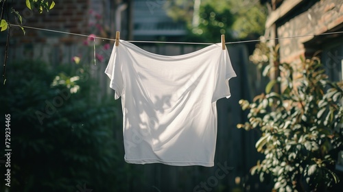 White t-shirt drying on the clothesline