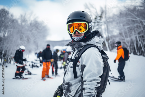 Wallpaper Mural Skier in Gear Ready for the Slopes: Winter Sports Enthusiasm, Snow Adventure, and Mountain Ski Resort Atmosphere Concept Torontodigital.ca