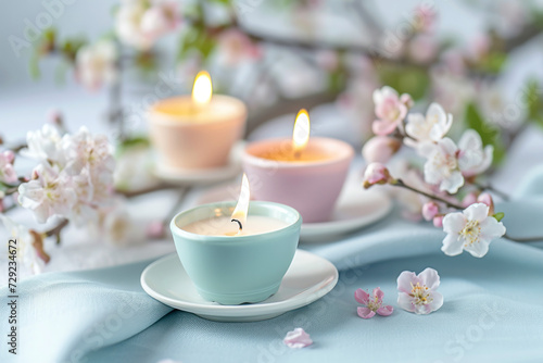 Tea Cup and Saucer With Lit Candle