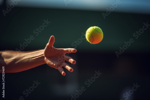 Tennis Player Tossing Ball for Service: Precision and Focus in Tennis, Pre-Serve Concentration, and Sportsmanship Concept photo