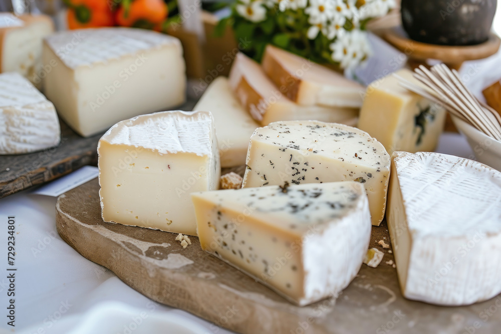 Assorted Cheeses on Cutting Board on Table