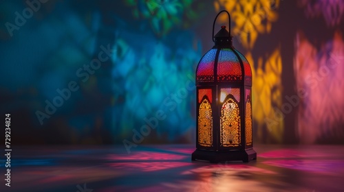 lantern glowing warmly against a vibrant and colorful backdrop