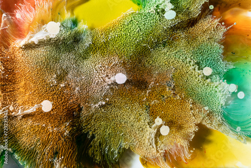 Abstract colorful texture created by paint and chemical reaction