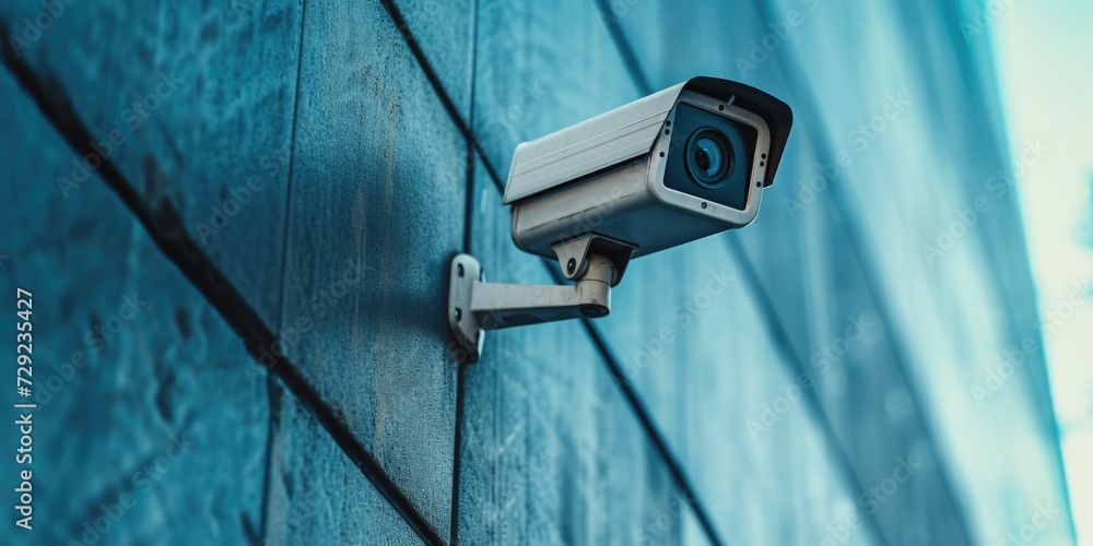 A security camera mounted on the side of a building. Suitable for use in surveillance and security-related projects A security camera mounted on the side of a building. Suitable for use in surveillance and security-related projects