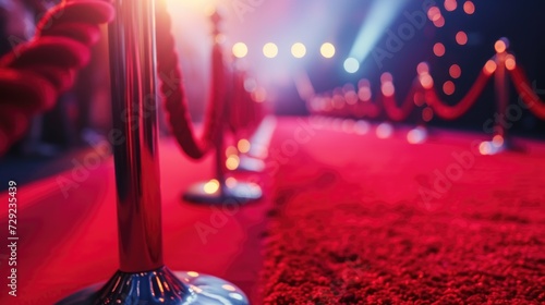 A vibrant red carpet with a red rope. Perfect for VIP events and glamorous occasions photo