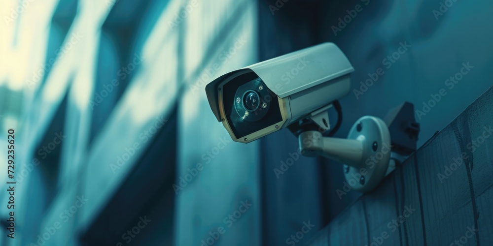 A security camera mounted on the side of a building. Suitable for surveillance and security concepts A security camera mounted on the side of a building. Suitable for surveillance and security concepts