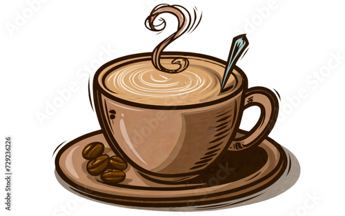 Glossy mug with coffee and chocolate brown cream. Transparent background.