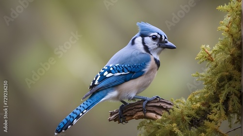 Curious blue jay examining it's surrounding from a treetop, blue jay on a branch