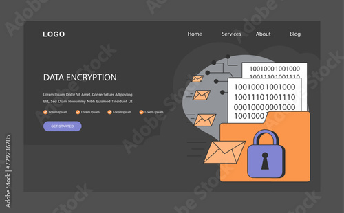 Secure Communication web banner or landing page dark or night mode. Advanced data encryption transforms messages into coded format. Coding, protection, secure messages. Flat vector illustration.