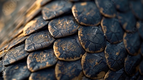 Close up of the intricate and detailed scales on a dragon s skin. Perfect for fantasy and mythical themes