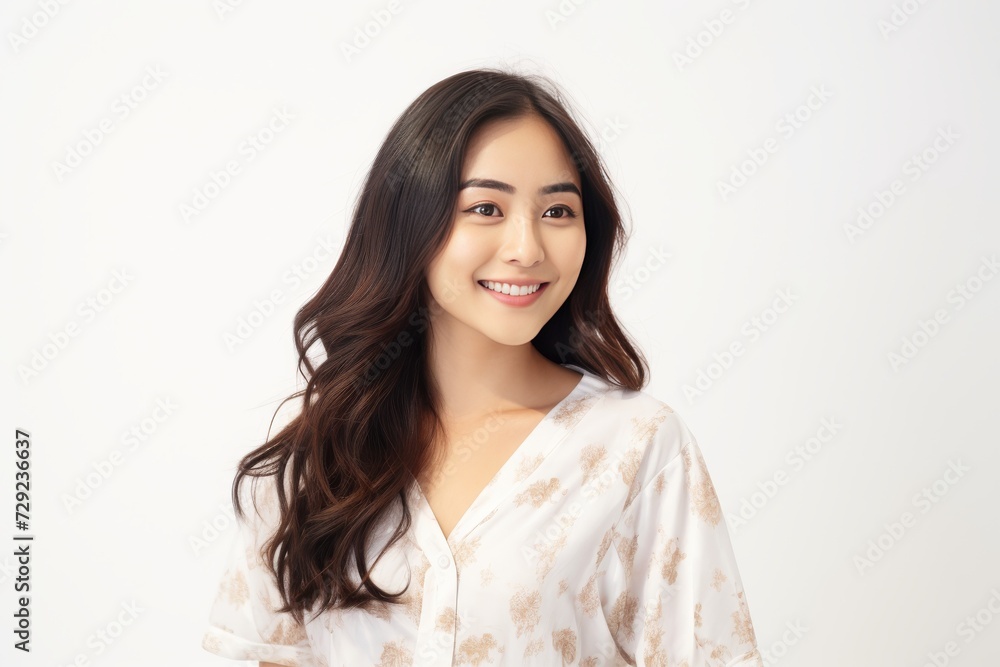 Asian woman exudes relaxation in traditional pajamas, standing gracefully in a serene mood. Generative AI. Asian woman exudes relaxation in traditional pajamas, standing gracefully in a serene mood. Generative AI.