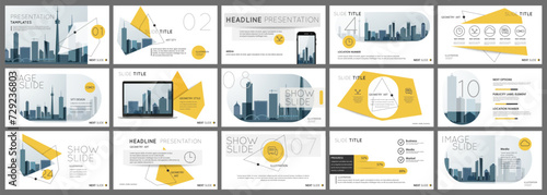 Abstract white, yellow slides. Brochure cover design. Fancy info banner frame. Creative set of infographic elements. Urban. Title sheet model set. Modern vector. Presentation templates, corporate.