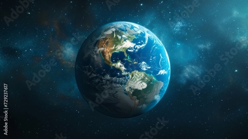 Conceptual image of Earth, showcasing its continents and oceans from a unique polar angle Generative AI © vadosloginov