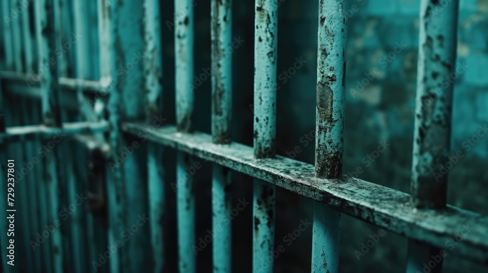 A detailed view of a jail cell door. Can be used to depict incarceration, law enforcement, or crime-related themes A detailed view of a jail cell door. Can be used to depict incarceration, law enforcement, or crime-related themes