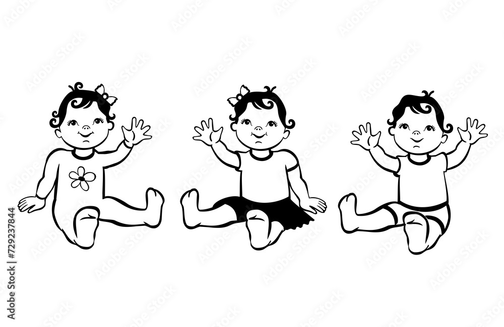 Set with cute little baby. Active baby of 3-12 months. First year baby development. Baby sit. Adorable sitting and laughing cartoon toddler character. Happy cute babies sitting. Toddler girls and boys Set with cute little baby. Active baby of 3-12 months. First year baby development. Baby sit. Adorable sitting and laughing cartoon toddler character. Happy cute babies sitting. Toddler girls and boys