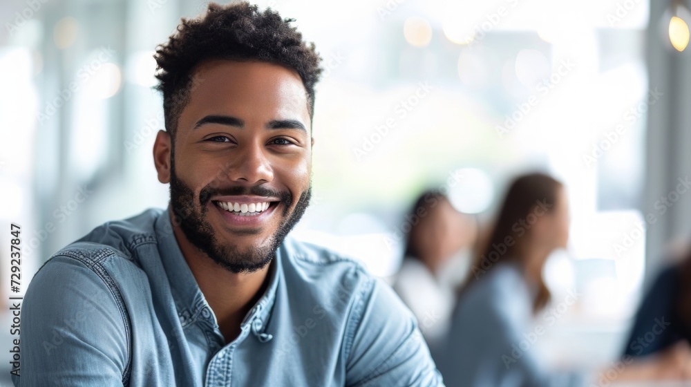 Conceptual image of a man in a corporate office environment, smiling and discussing ideas with a team in a meeting room Generative AI Conceptual image of a man in a corporate office environment, smiling and discussing ideas with a team in a meeting room Generative AI