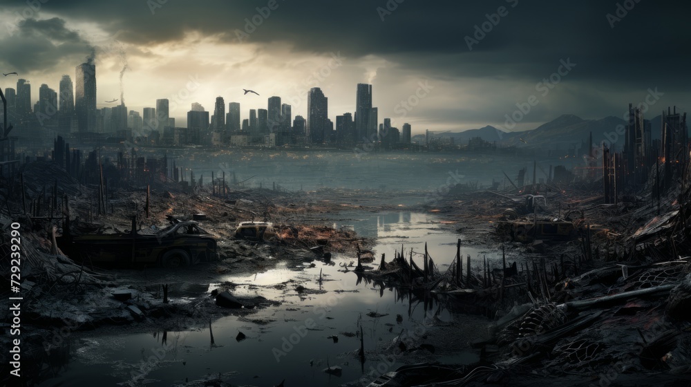 Naklejka premium Decayed Metropolis Generative AI