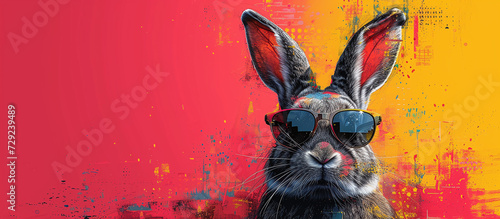 pop art modern easter bunny in sunglasses photo