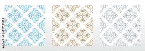 Wallpapers in the style of Baroque. Seamless vector backgrounds. Set of colored floral ornaments. Graphic patterns for fabric, wallpaper, packaging. Ornate Damask flower ornaments