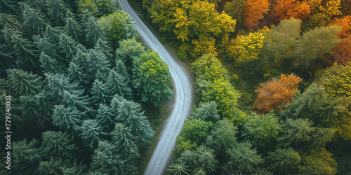 road between trees from above with aerial view from drone, landscape © Oleksandr