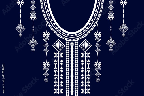 Geometric neckline pattern, vintage design, ethnic, traditional style decorated with floral elements, illustration, decoration, background, textile, fabric, clothing.