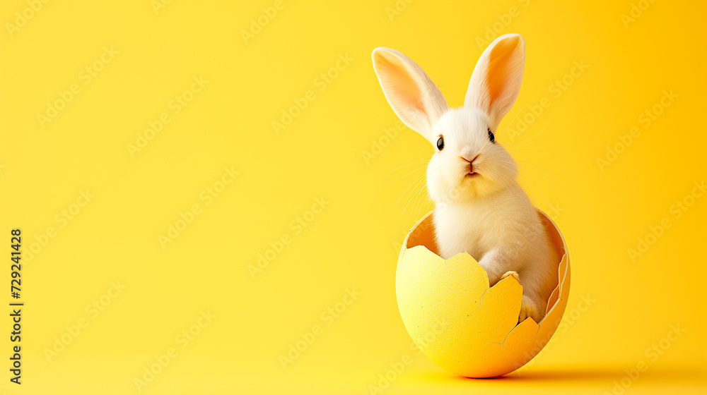 Fototapeta premium Easter celebration, a fluffy bunny nestled among multicolored eggs with festive patterns.