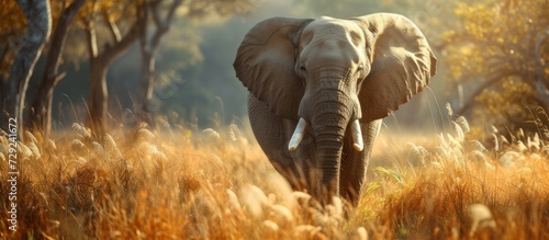 Big elephant on nature background. AI generated image photo