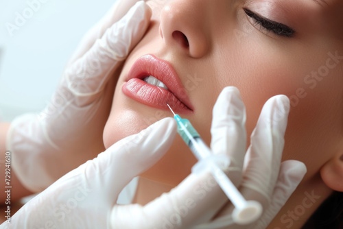 A woman has her lips injected with Botox during plastic cosmetic surgery