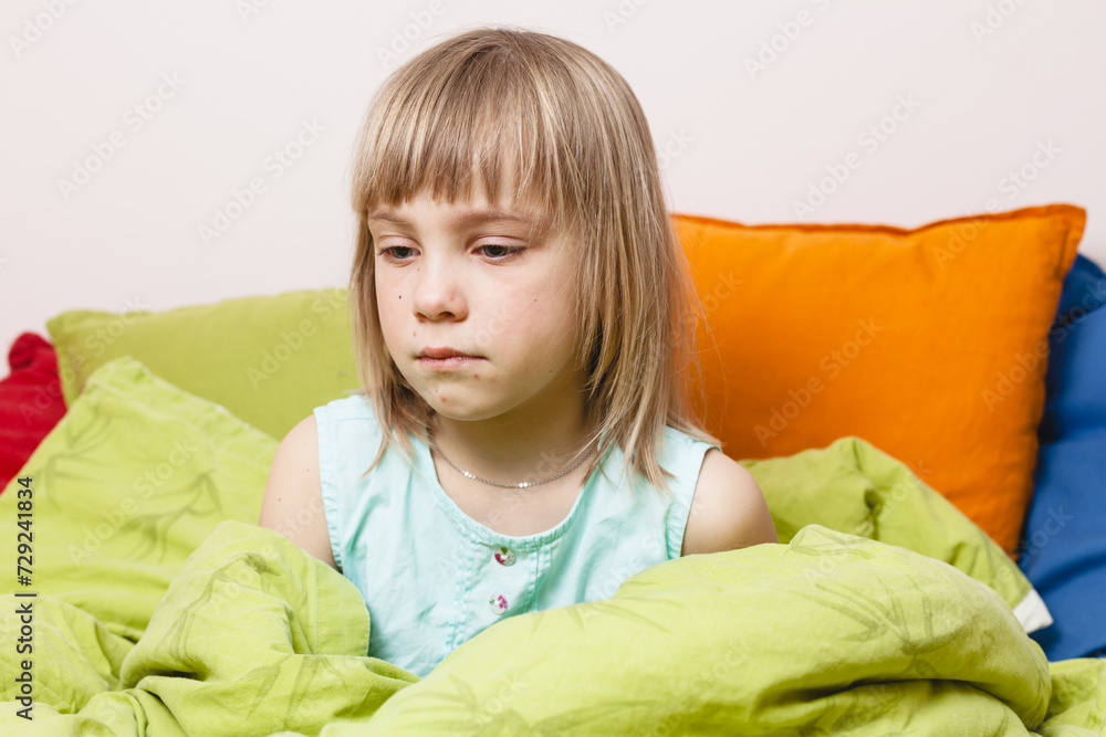 Fototapeta premium Girl with Chickenpox rash in bed
