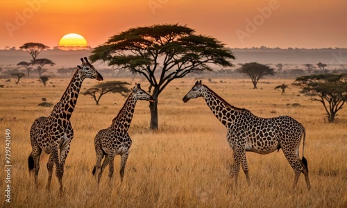 Savanna Wonder: African Giraffe's Natural Habitat Beauty with Sunset Key Lighting