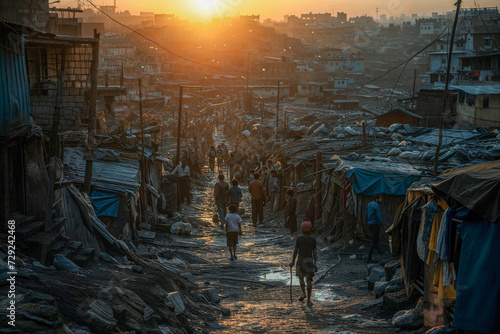 Slum area portrays the harsh living conditions and challenges of overpopulation around the world photo