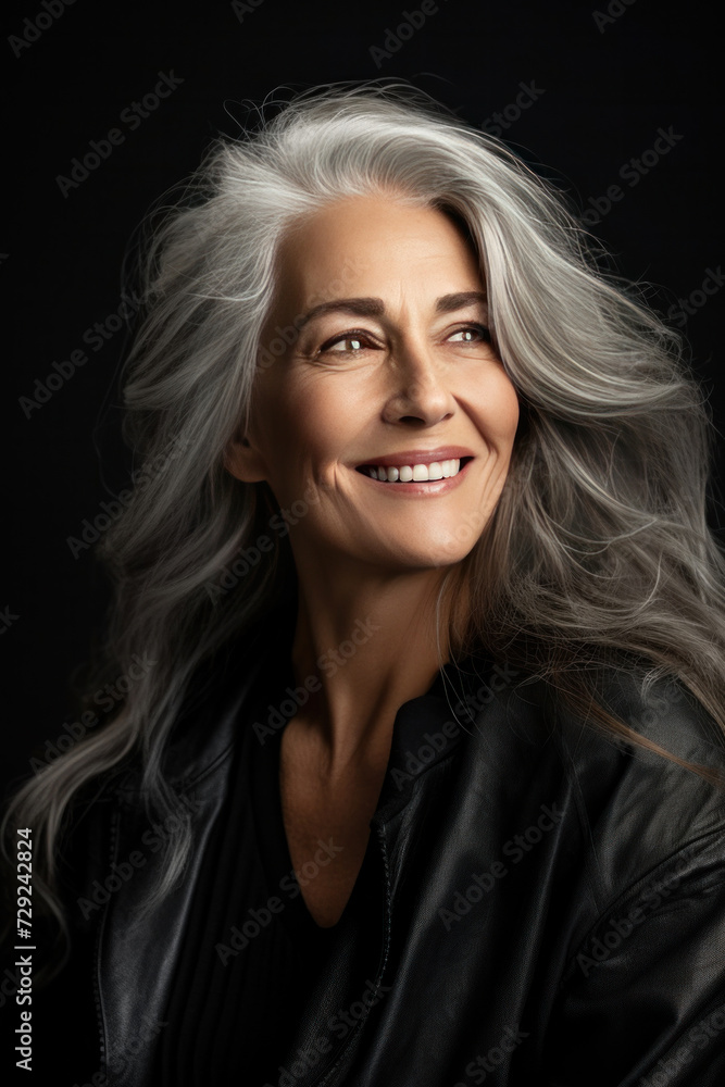 A beautiful aging mature woman with long gray hair and happy smiling touch face. A beautiful aging mature woman with long gray hair and happy smiling touch face.