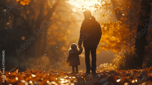 silhouette of dad holding their son hand in the Park, vector