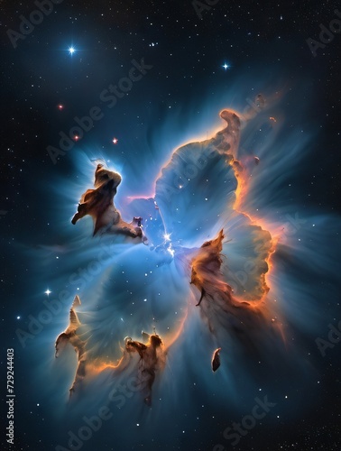 Photo Of Blue Space Nebula With Stars, Elements Of This Image Furnished By Nasa