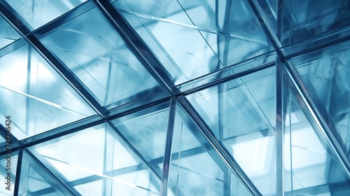 Abstract Perspective of a Modern Glass Building Facade in Cool Blue Tones
