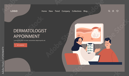 Acne treatment web banner or landing page dark or night mode. Dermatology and cosmetology diagnosis. Healthy facial skin tips. Blackheads and pimples treatment process. Flat vector illustration