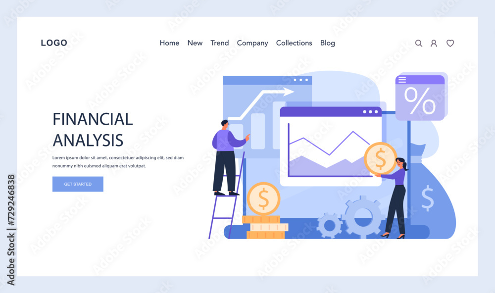 Economic Insight web or landing. Illustrating critical market analysis and interest rate evaluation for informed financial decisions. Flat vector illustration Economic Insight web or landing. Illustrating critical market analysis and interest rate evaluation for informed financial decisions. Flat vector illustration