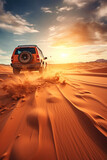 Off-road driving fast in the desert bashing sand dunes.