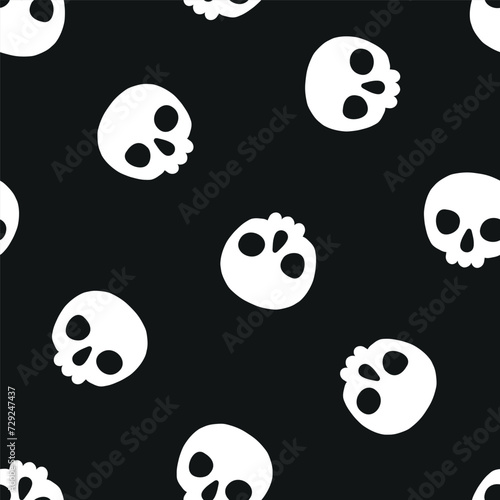 Black seamless pattern with white Halloween skulls © FRESH TAKE DESIGN