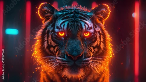 目が光る虎の顔,Generative AI  photo