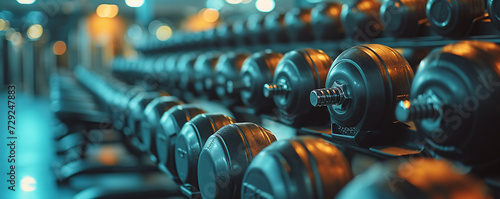 dumbbells on a rack in the fitness room and gym