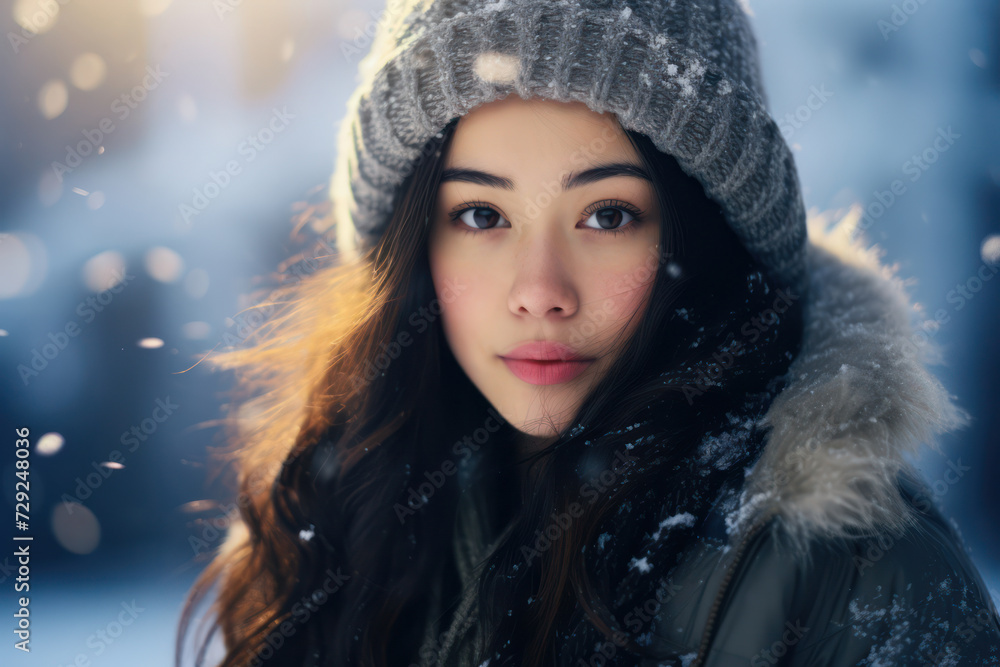 Winter Beauty: A Happy Young Woman in Snowy Wonderland, Outdoors. Winter Beauty: A Happy Young Woman in Snowy Wonderland, Outdoors.