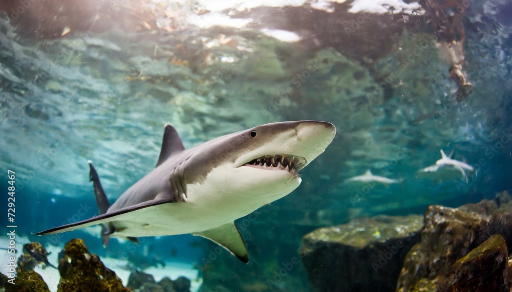 A giant shark under water, dangerous, sharp teeth A giant shark under water, dangerous, sharp teeth