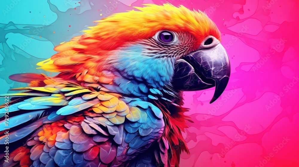 Obraz premium Colorful Parrot Standing in Front of Vibrant Background