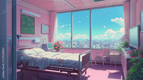 world health day anime hospital  manga building illustration  cozy room