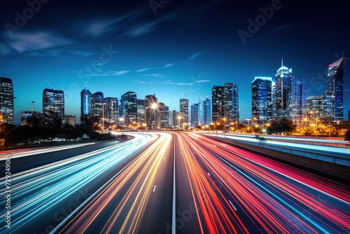 Light trails at night in urban environment