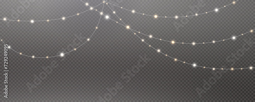 Christmas garland isolated on transparent background. Glowing colorful light bulbs with sparkles.Xmas, New Year, wedding or Birthday decor. Party event decoration. Winter holiday season element.