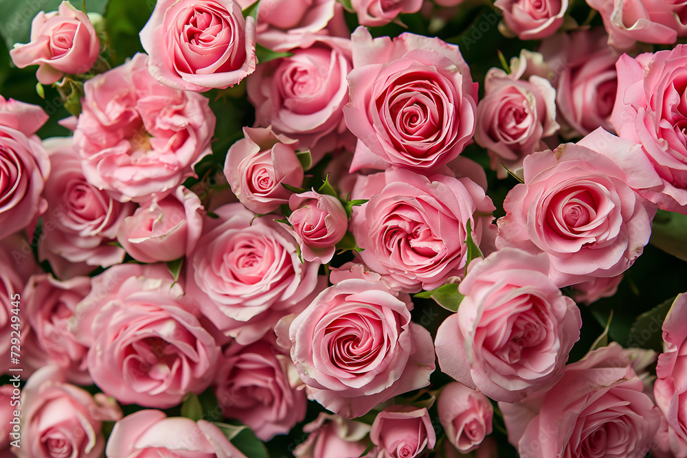Pink roses. Bouquet of pink roses. Valentine's day, wedding day background. Rose petals. Close-up with amazing pink roses. Valentine and wedding border. Place for logo. Copy space. Banner Pink roses. Bouquet of pink roses. Valentine's day, wedding day background. Rose petals. Close-up with amazing pink roses. Valentine and wedding border. Place for logo. Copy space. Banner